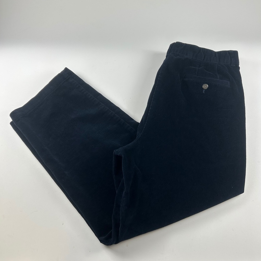 LL Bean WMNS 14 Navy Blue Corduroy Pleated Straight Leg Pants Fall Casual